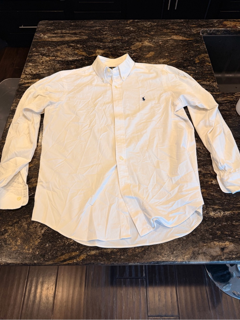 Ralph Lauren White Button-Down Dress Shirt with Navy Pony Performace Classic M